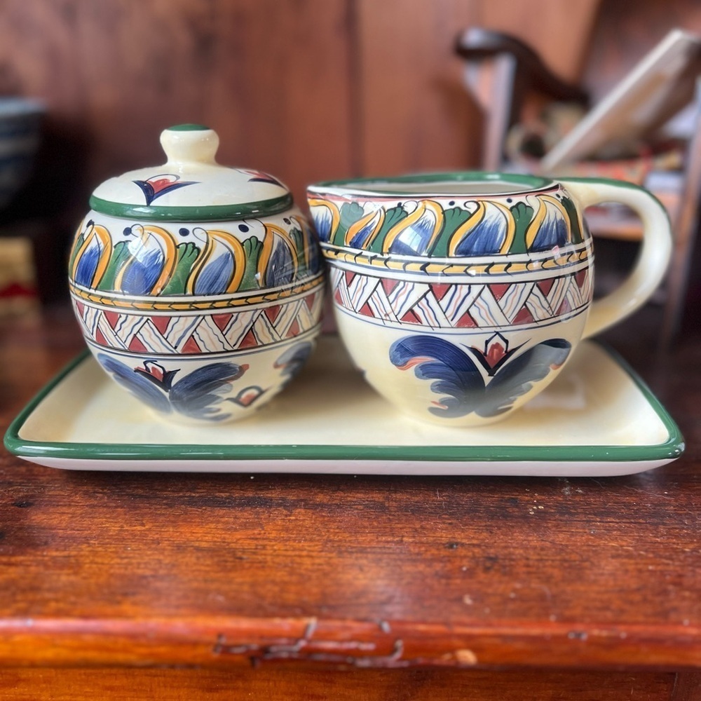 Deruta Tabletops Unlimited Cream Sugar Set Tray New